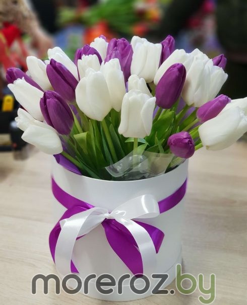 Коробка с тюльпанами "Вайолет"