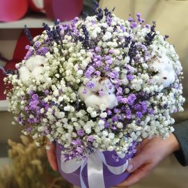 Коробка гипсофилы с хлопком и лавандой